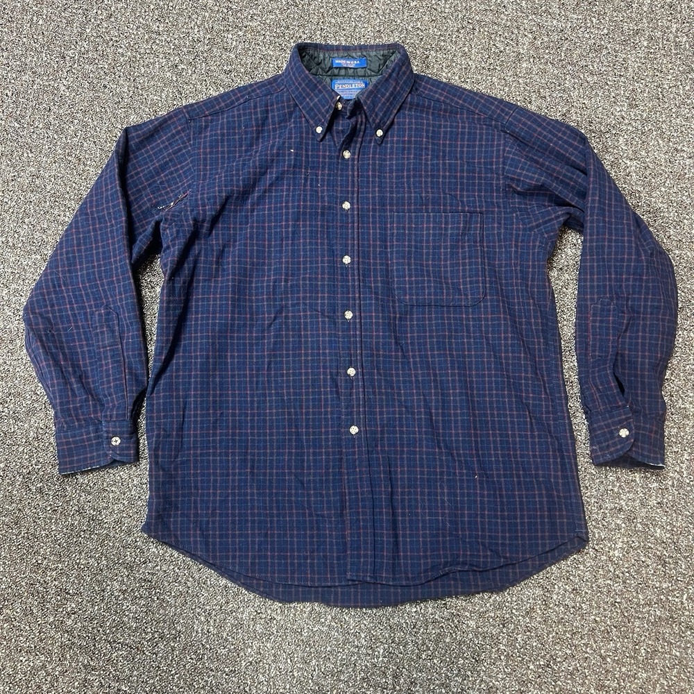 Vintage 1980s Pendleton Button Up Shirt Usa Made Wool Size Large Blue